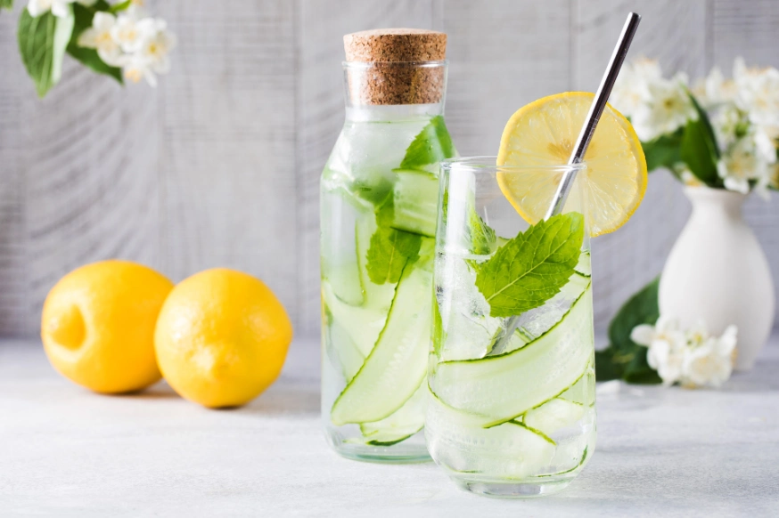 Glass of water infused with cucumber and mint